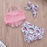 Dinosaur Print Tassel Sling Swimsuit Set