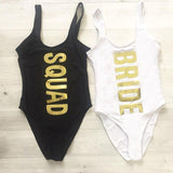 BRIDE Letter Print One Piece Swimsuit Bride SQUAD Swimwear Bikini - Loving Lane Co