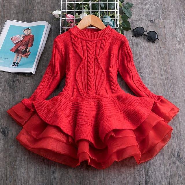 Toddler Girls Dresses Adorable Knit Christmas Party Long Sleeve Dresses - Loving Lane Co