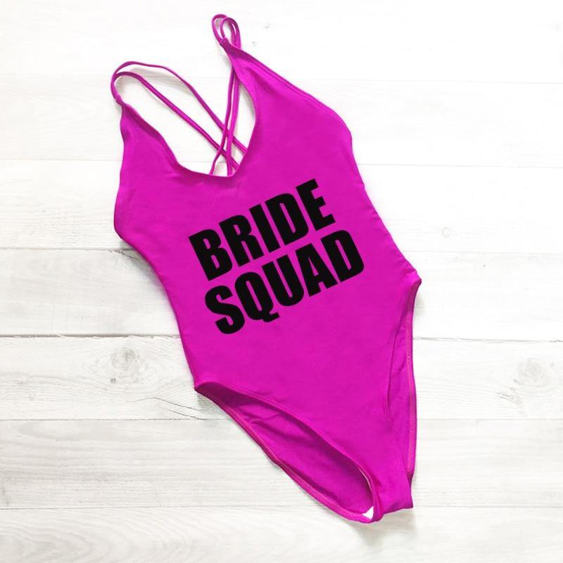 BRIDE SQUAD One Piece Swimsuits Cross Back Bathing Suits - Loving Lane Co