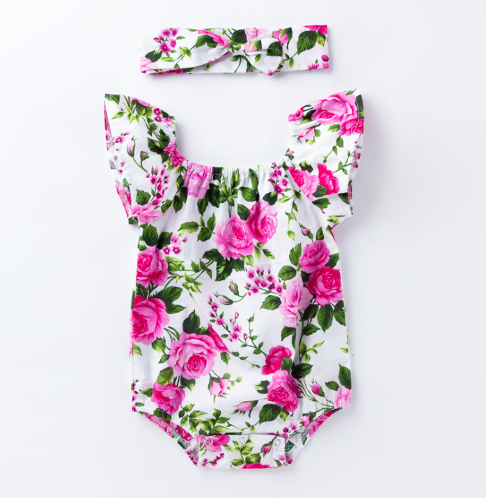 Baby Girl Romper Set On Sale 2 Infant Adorable Pink and White Floral Rompers