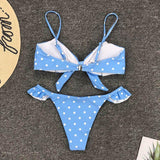 Womens Baby Blue and Red Polka Dot Bikini Push Swimwear Sets - Loving Lane Co