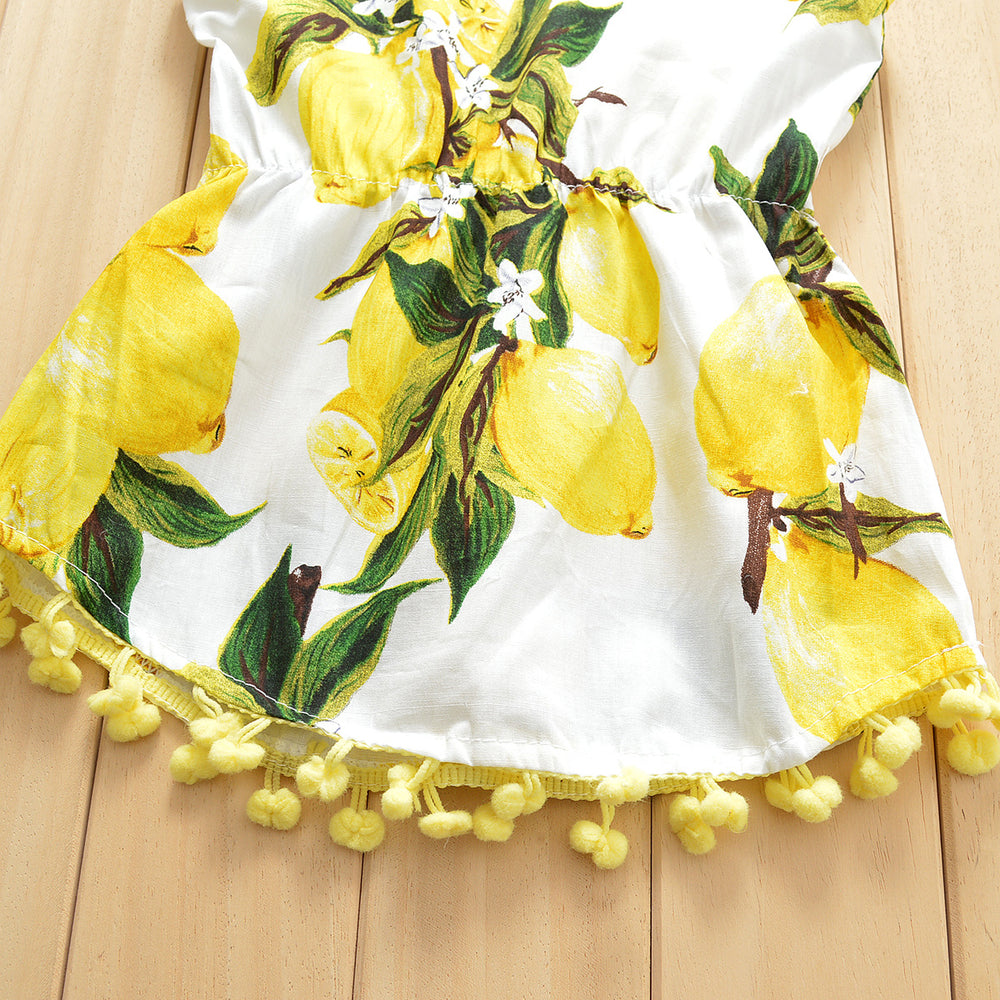 Lemon Print Camisole Tassel Dress For Baby Girl