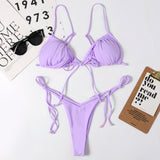 Solid Print String Tie Side Bikini Sets in 13 Colors