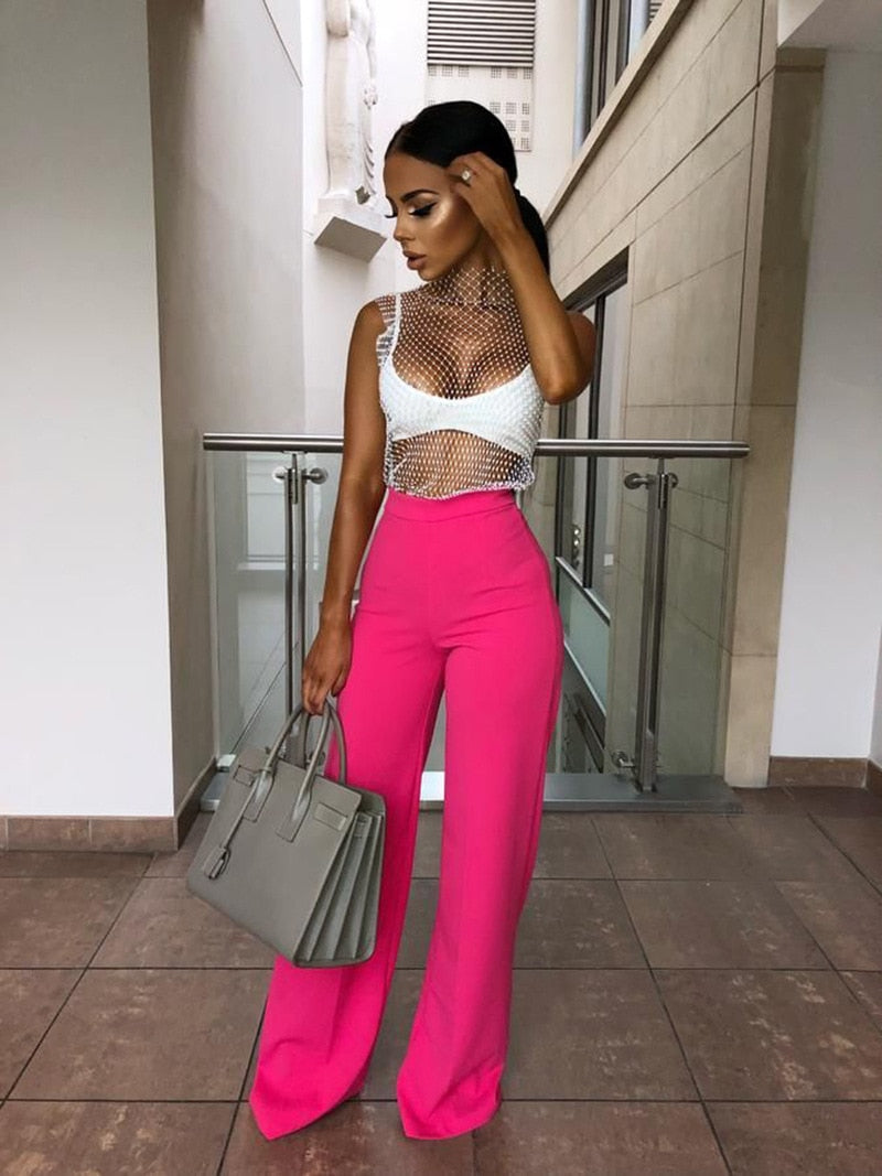 New Women's High waist Chic Pants in Pink Green and Orange