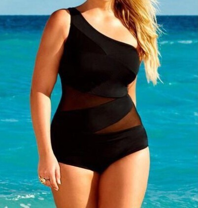 Plus Size Swimwear One Piece Black Sexy Swimsuit One Shoulder Women Beachwear