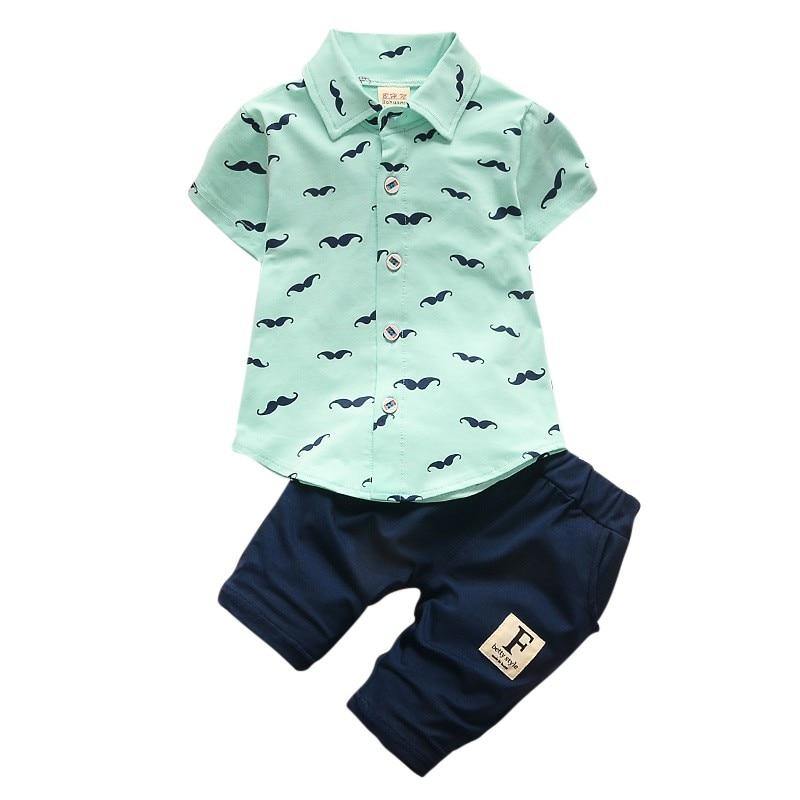 Baby Boy Outfits Collared Button Up Shirt and Matching Short Toddler Clothing Sets