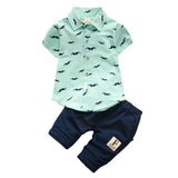 Baby Boy Outfits Collared Button Up Shirt and Matching Short Toddler Clothing Sets