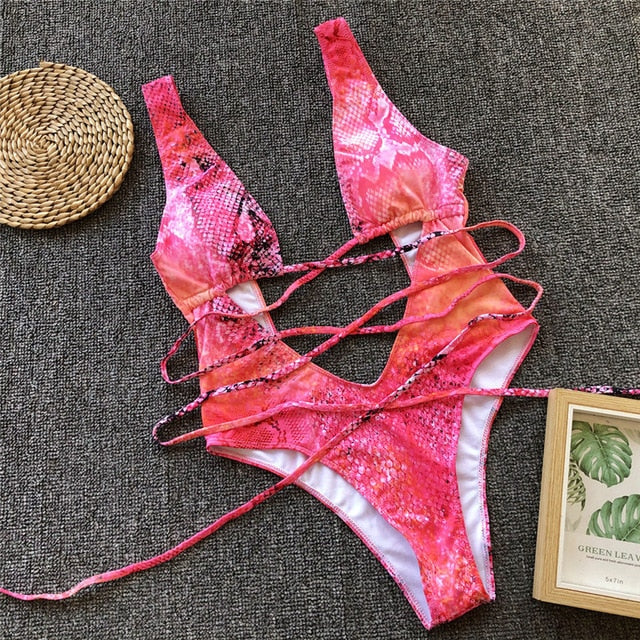 Snakeskin One Piece Swimsuit Yellow Snakeskin Swimwear Pink Snake Skin Bikini