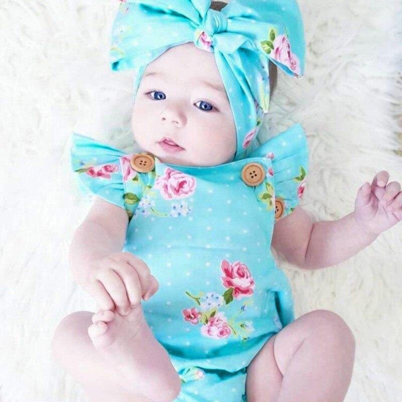 Baby Girls Sleeveless Solid O-Neck Cotton Floral Bodysuit Baby Romper - Loving Lane Co