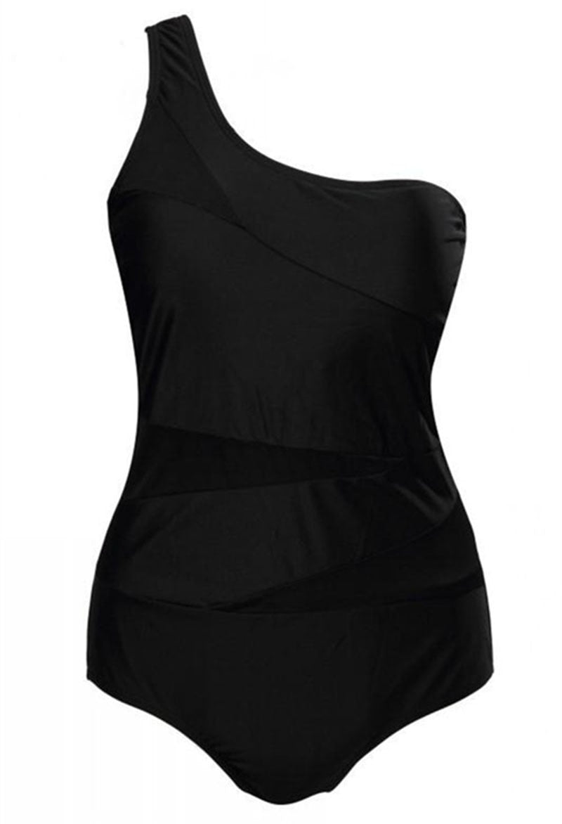 Plus Size Swimwear One Piece Black Sexy Swimsuit One Shoulder Women Beachwear