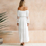 Summer Boho White Dress Bohemian Off Shoulder Maxi Summer Dress