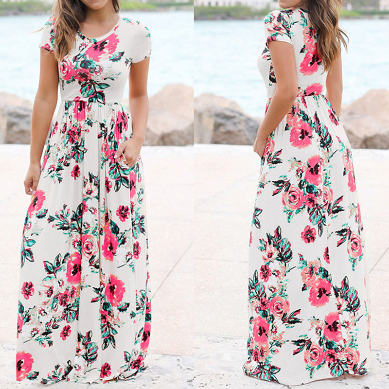 Long Maxi Floral Dress in 5 Colors Small to Plus Sizes