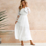 Summer Boho White Dress Bohemian Off Shoulder Maxi Summer Dress