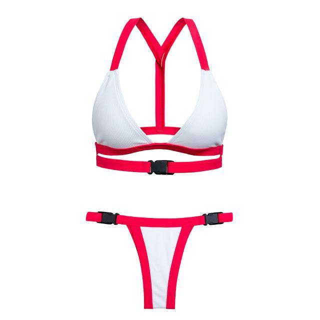 Bandeau Swimsuit Push Up Red and White Bikini Set - Loving Lane Co