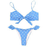 Womens Baby Blue and Red Polka Dot Bikini Push Swimwear Sets - Loving Lane Co