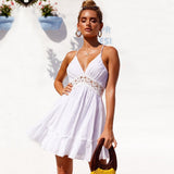 Summer Boho Dress Women Lace Ruffle Beach Backless Mini Dress