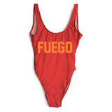 Red FUEGO Print Letter One Piece Swimsuit Sexy Swimwear Beach Bathing Suit