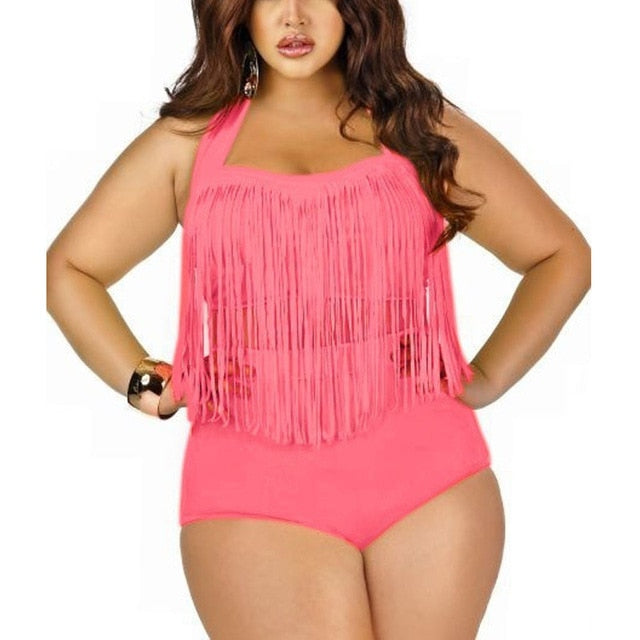 Summer Bikini Set Women Tassel Sexy Halter Top Push Up Bikini Large Size Swimwear Plus Size Bathing Suit