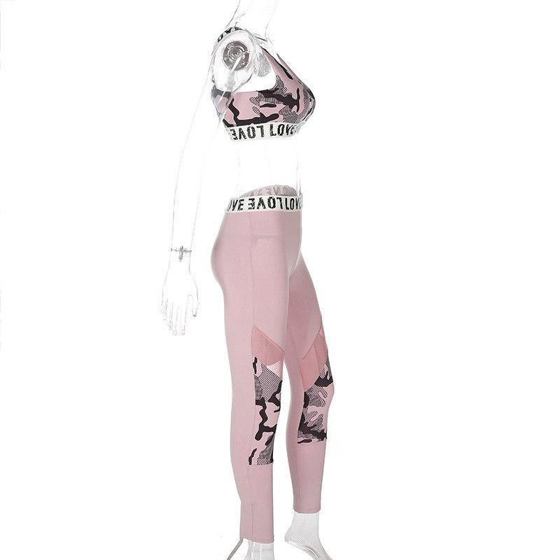 Women's Fitness Suits Pink Crop Tank Top Legging 2 Pieces Workout Set - Loving Lane Co