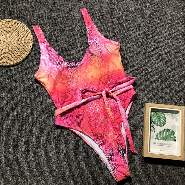 Snakeskin One Piece Swimsuit Yellow Snakeskin Swimwear Pink Snake Skin Bikini