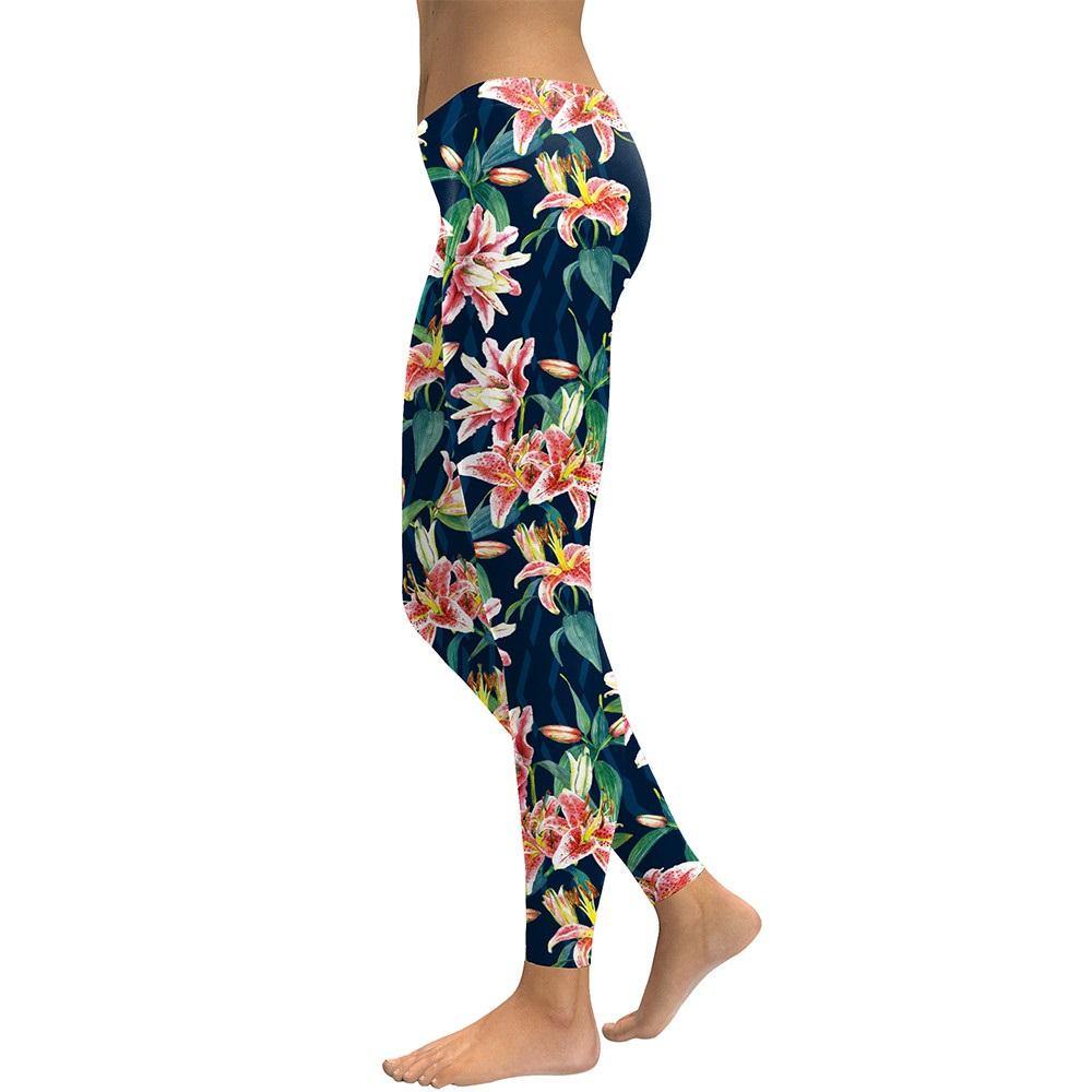 Women Leggings Capri Lilies Women Leggings Work Out Yoga Pants - Loving Lane Co