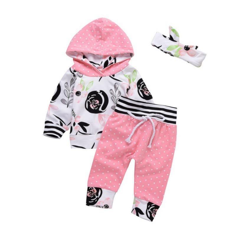 Baby Girls Full Sleeve Cotton Floral Hooded Sweatshirt and Pants - Loving Lane Co