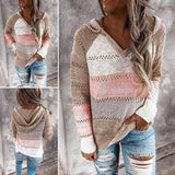 Fall Sweaters Womens Long Sleeve V Neck Casual Knitted Sweater Hoodie - Loving Lane Co