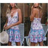 Summer Boho Chiffion Mini Dress V-neck Sleeveless Sundress