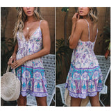 Summer Boho Chiffion Mini Dress V-neck Sleeveless Sundress