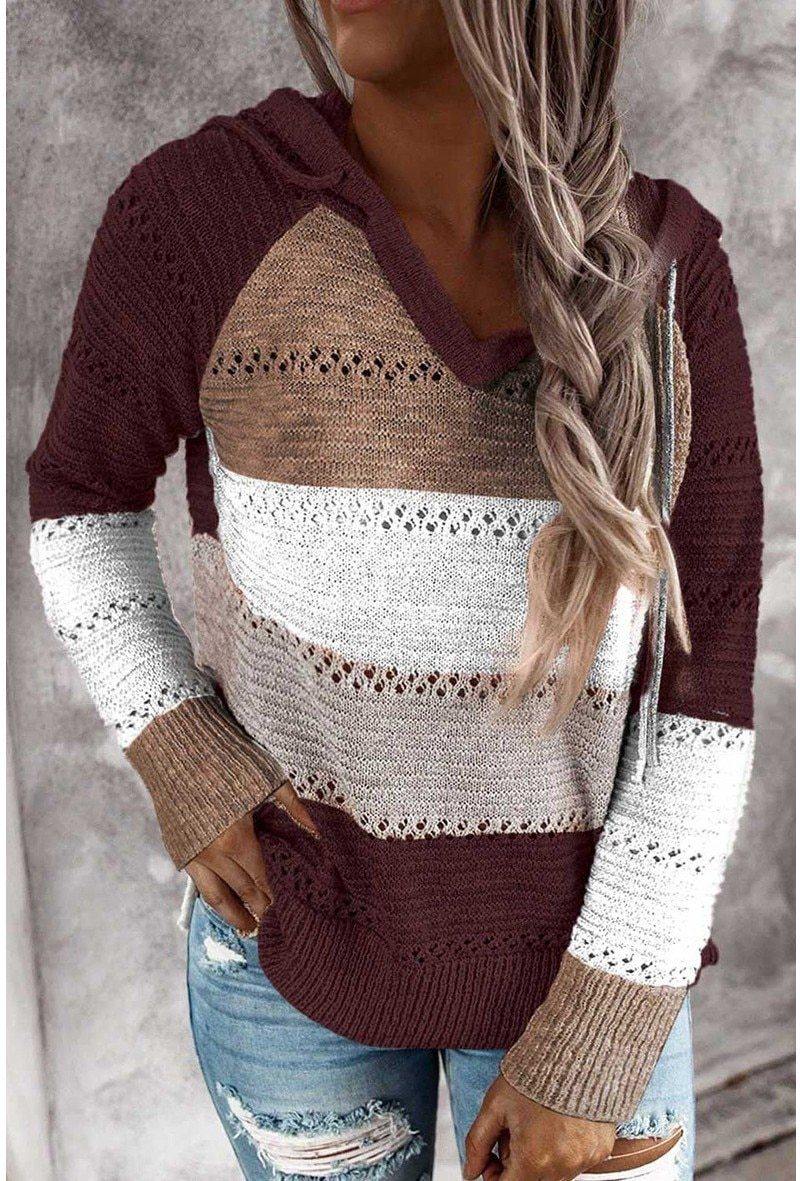 Fall Sweaters Womens Long Sleeve V Neck Casual Knitted Sweater Hoodie - Loving Lane Co