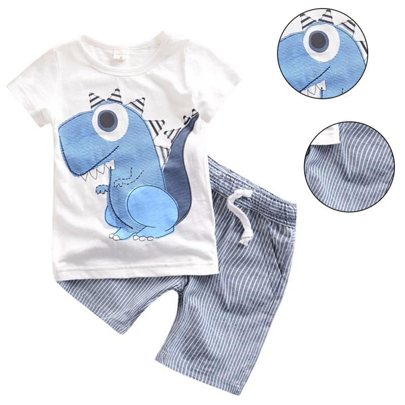 Boys O-Neck Cartoon Pattern Cotton Regular Short Sleeve Casual Clothing Set - Loving Lane Co