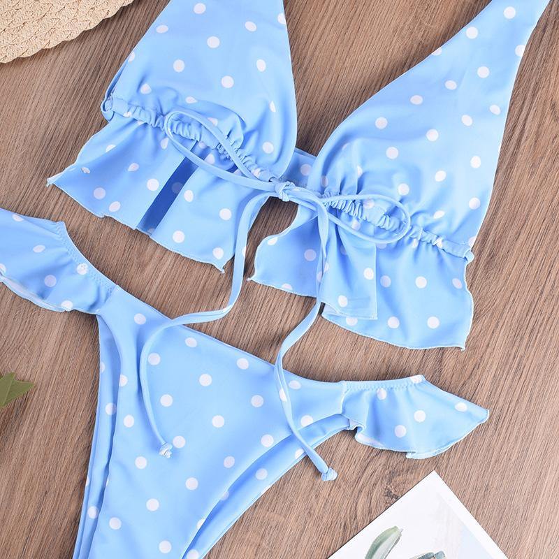 Multicolor Ruffled Baby Blue Polked Dot Bikinis - Loving Lane Co