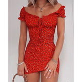 Red Floral Off Shoulder Summer Bodycon Mini Dress